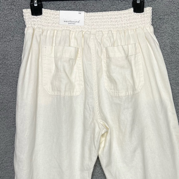 Westbound Womens Linen Blend Pull On Capri Pant White Ivory Elastic Waist Petite - Picture 7 of 12